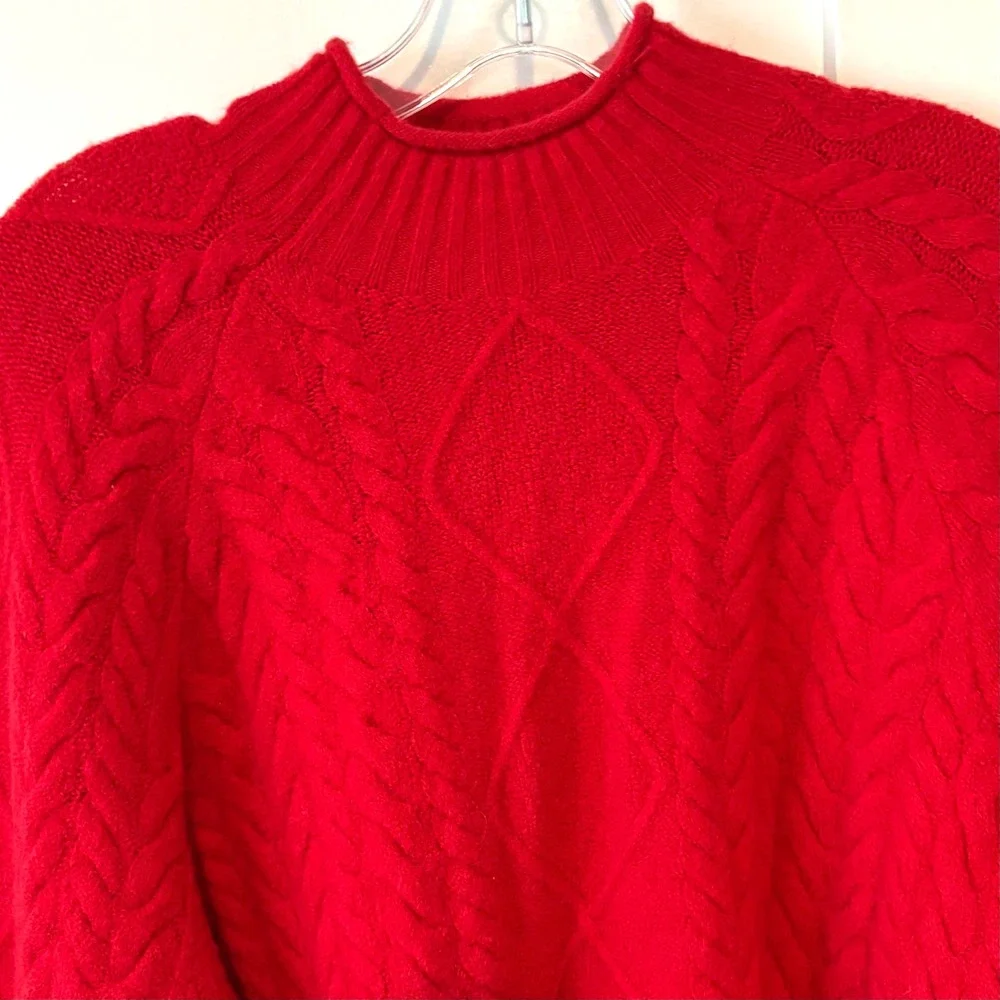 J. Crew Holiday Red Cable Knit Rollneck Sweater in Supersoft Yarn in Size L
